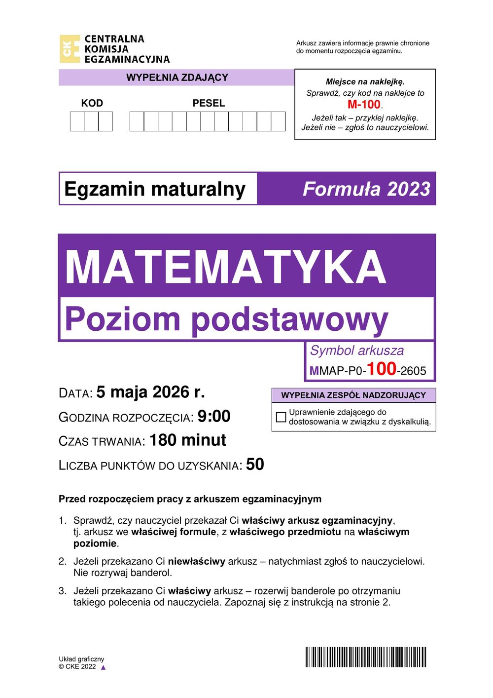 Arkusz CKE - Kurs maturalny z matematyki podstawowej we Wrocławiu, pierwsza strona