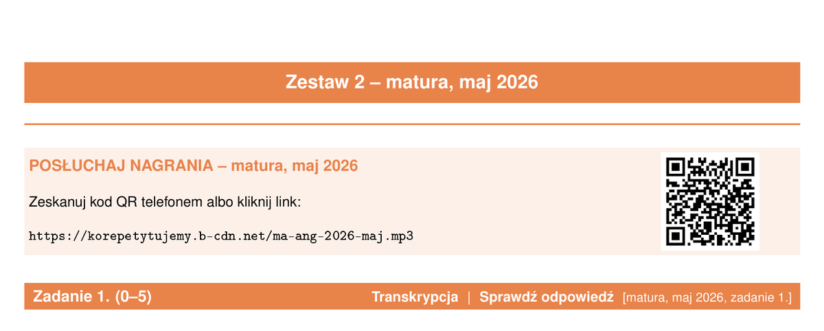 Kod QR z nagraniem do zestawu słuchowego - zbiór zadań CKE z angielskiego