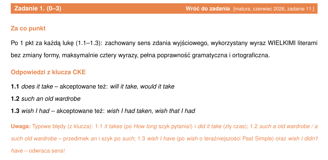 Odpowiedzi z klucza CKE z akceptowanymi wariantami i lista typowych błędów z wyjaśnieniem