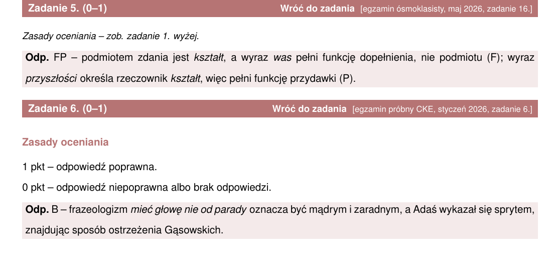 Odpowiedź wg zasad oceniania CKE - zbiór zadań CKE