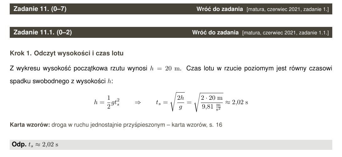Rozwiązanie zadania otwartego krok po kroku ze wskazaniem wzoru i strony w karcie wzorów CKE