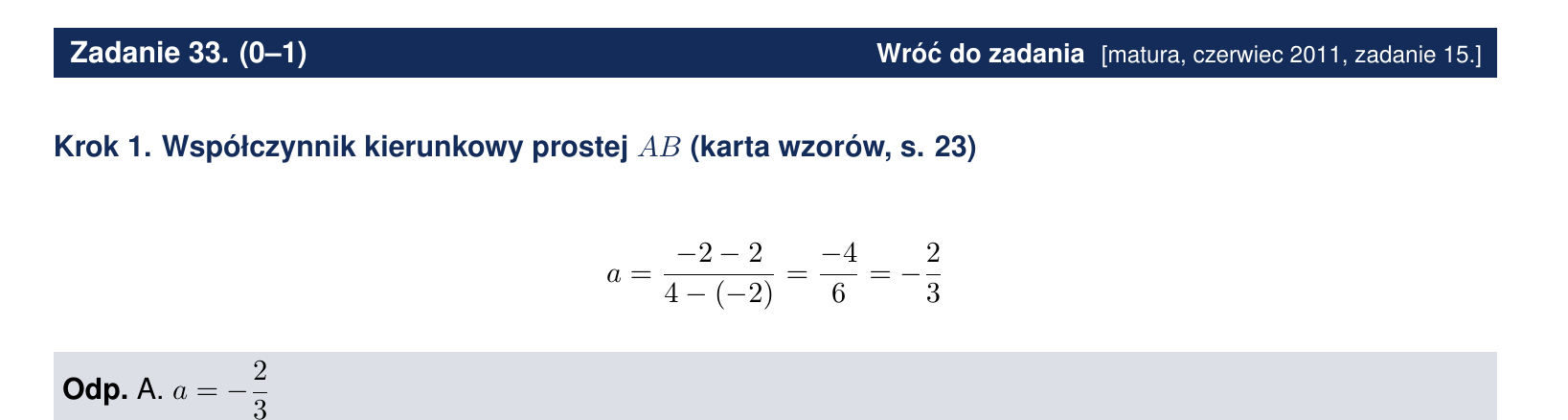 Rozwiązanie z odwołaniem do karty wzorów maturalnych