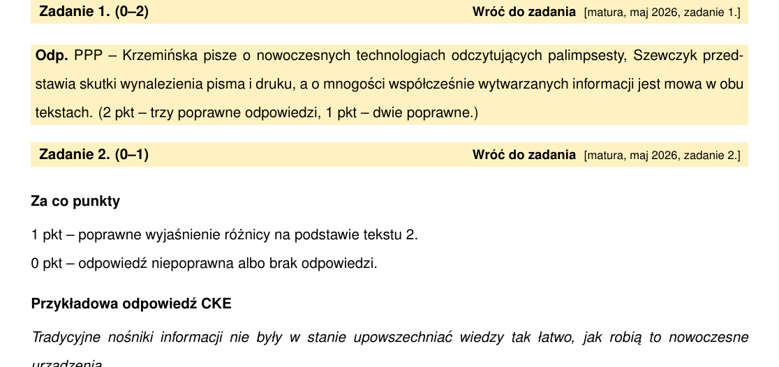 Odpowiedź wg zasad oceniania CKE - zbiór zadań CKE